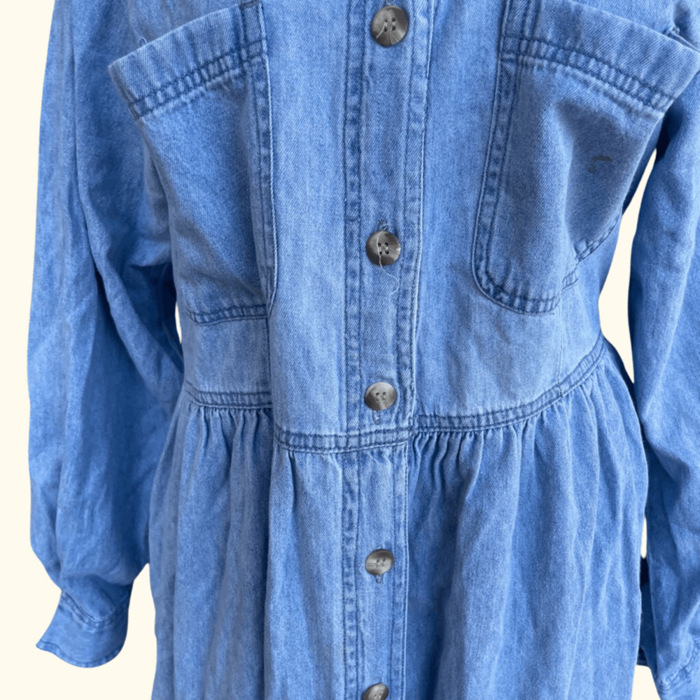 Fads Denim Shirt Dress | Light Blue Cotton | Size M | Vintage 90s - Picture 7 of 7